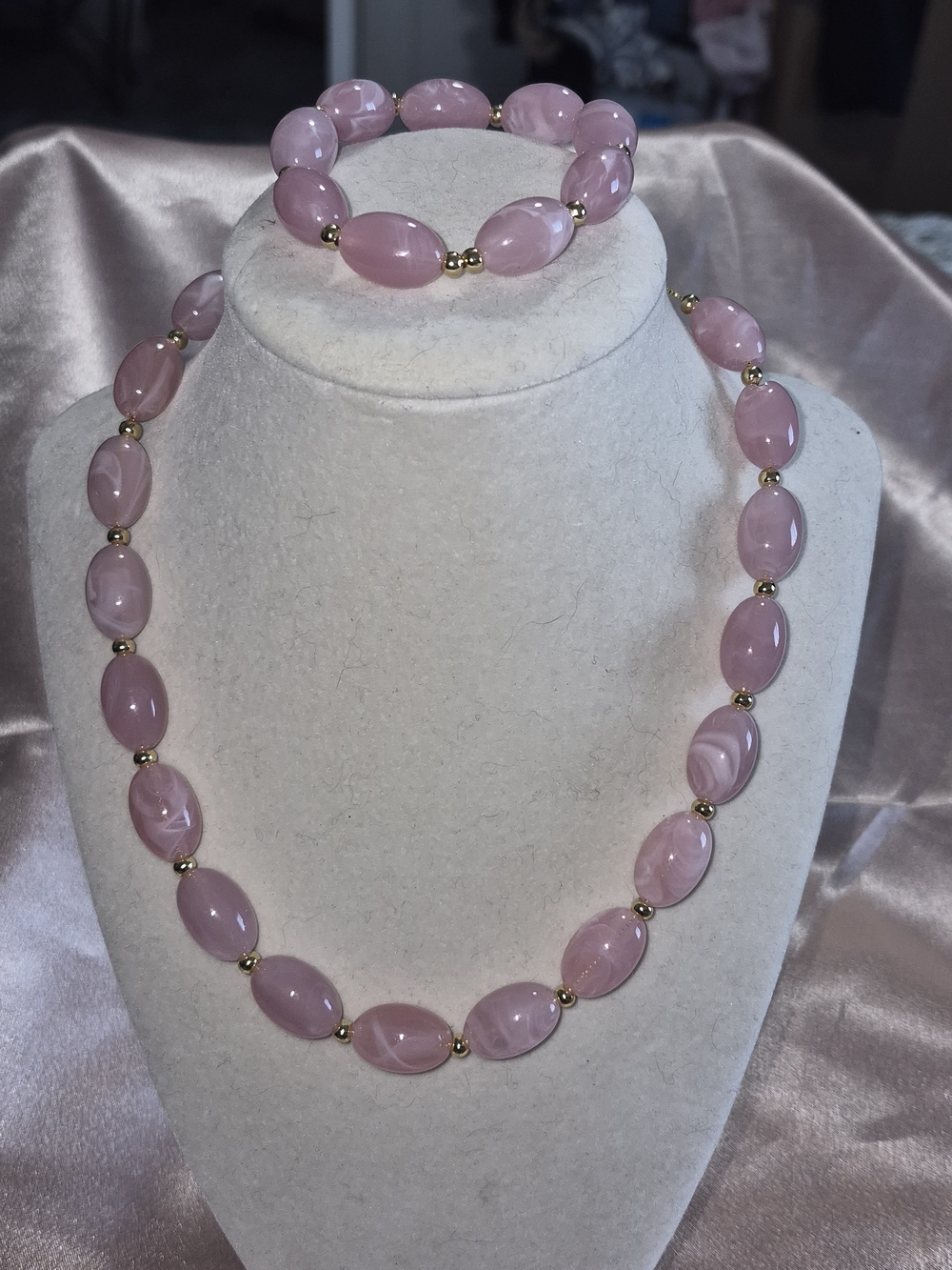 Pink Beaded Necklace and Bracelet Set
